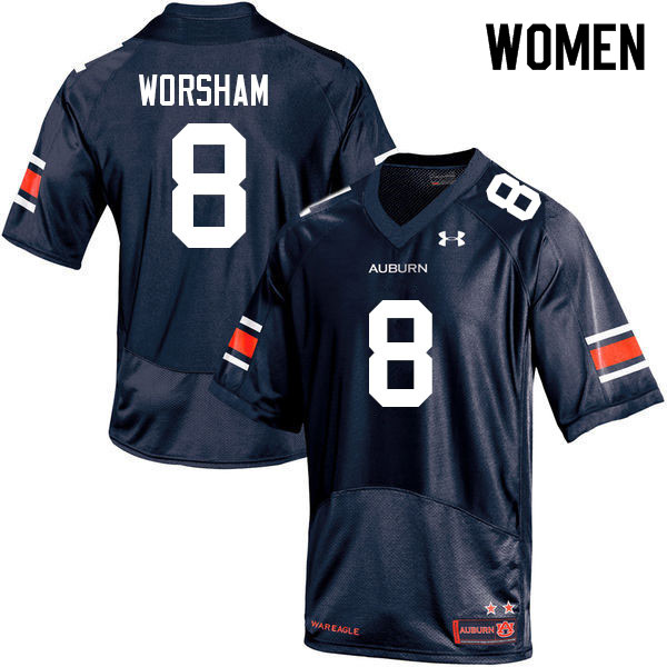Women's Auburn Tigers #8 Dazalin Worsham Navy 2022 College Stitched Football Jersey